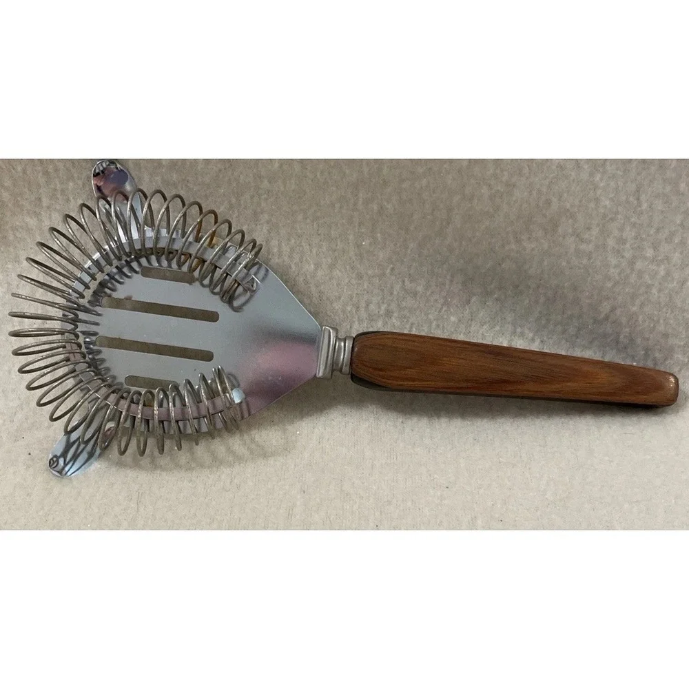 Vintage Retro Party Cocktail Strainer With Wood Resin Style And Black Handle MCM